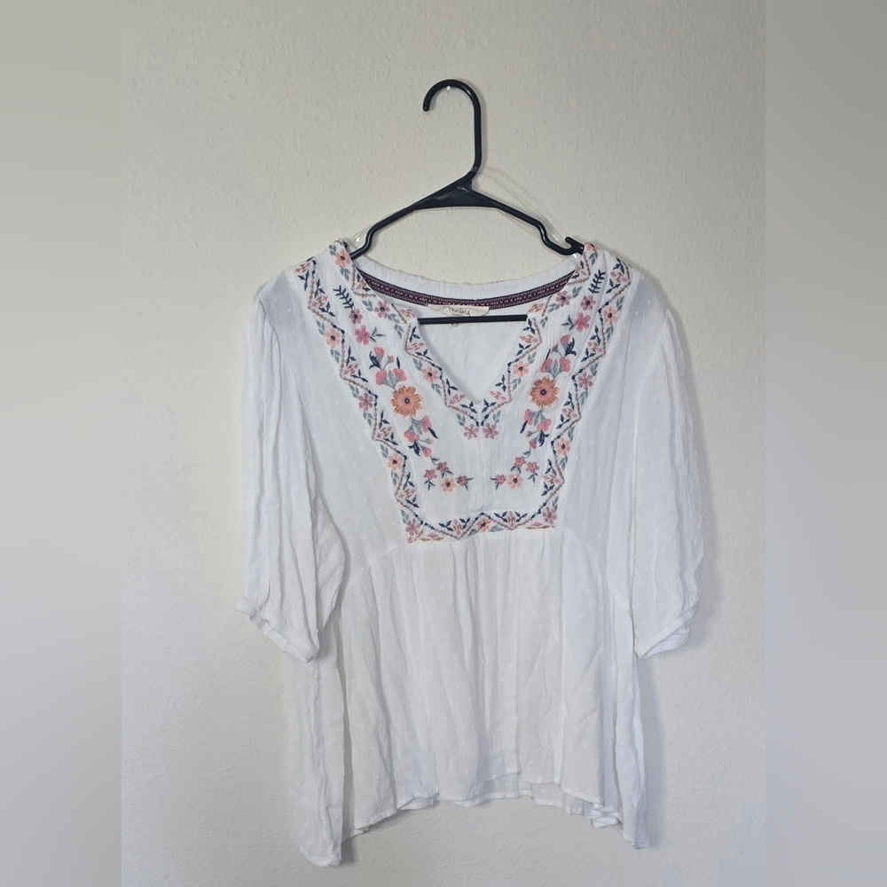 Westbound Embroidered Boho Blouse Floral Peasant Top Cottagecore Size XL